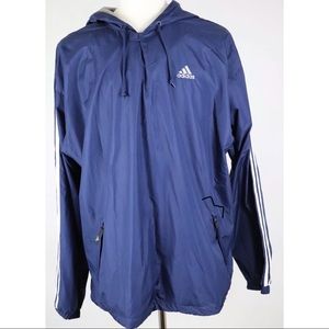 Adidas Nylon Windbreaker Hoodie Jacket Blue XL